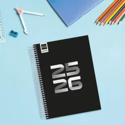 Agenda espiral cuarto Cool negro 2025-2026 día página<Finocam Online