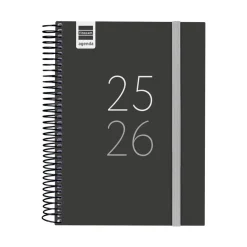 Agenda espiral cuarto secundaria negro 2025-2026 día página<Finocam Best