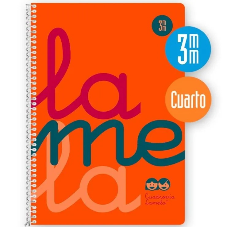 Bloc cuarto cuadrovía 3mm. 80 hojas tapa de polipropileno naranja flúor<Lamela