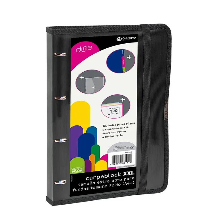Carpebloc folio negro 4 anillas 35mm. PP Dune XXL con recambio<Carchivo Discount