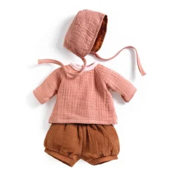 Conjunto camisa y gorro rosa con bombacho marrón 32cm.<Djeco New