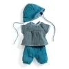 Conjunto camisa y pantalón azul verano 32cm con gorro<Djeco