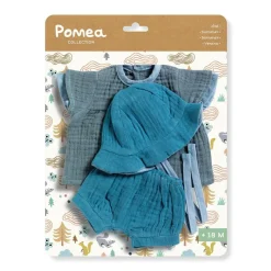 Conjunto camisa y pantalón azul verano 32cm con gorro<Djeco