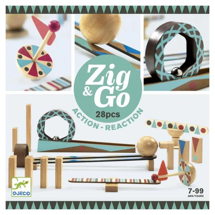 Construcción Zig and Go reacción en cadena Roll 28 piezas<Djeco New