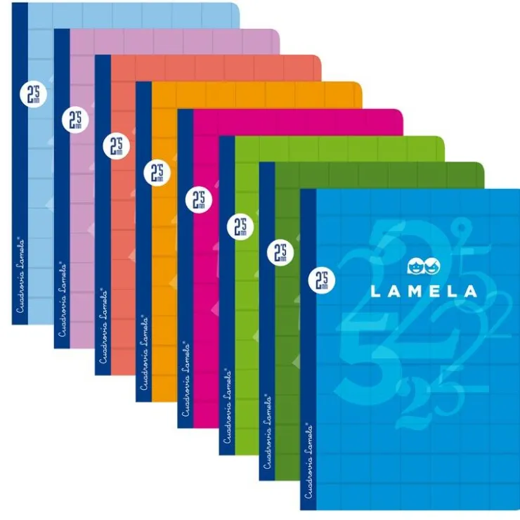 Cuaderno A4 cuadrovía 2,5mm. 50 hojas tapa cartoncillo plastificado colores surtidos<Lamela Online