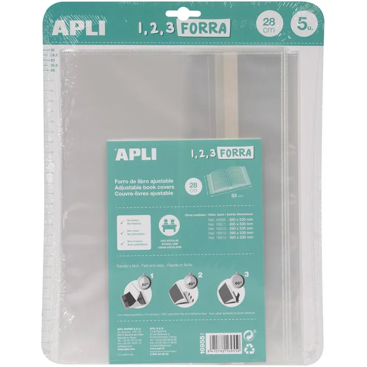 Forro para libros modelo funda 28x53cm 5 unidades<Apli Outlet