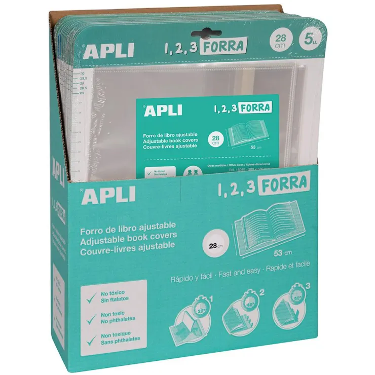 Forro para libros modelo funda 28x53cm 5 unidades<Apli Outlet