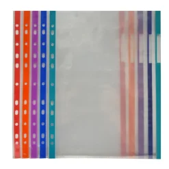 Funda tamaño folio con multitaladro y borde de color 10 unidades<Fraga