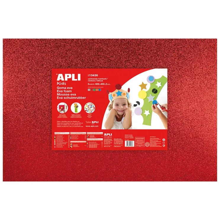 Goma Eva purpurina color surtido 60x40cm 2mm grosor 5 hojas<Apli Best