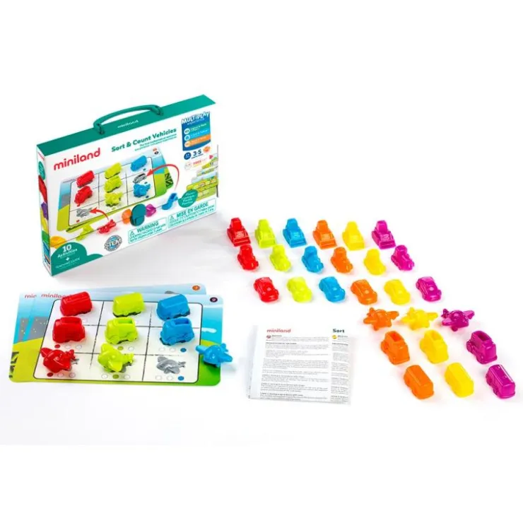 Juego clasificar y contar vehículos<Miniland Discount