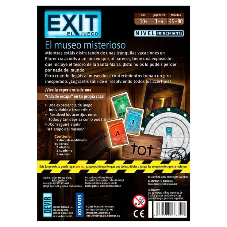 Juego mesa Exit el museo misterioso<Devir