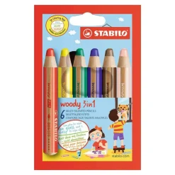 Lápiz grueso multifunción 6 colores Woody 3 en 1<Stabilo Hot