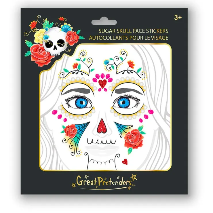 Pegatinas faciales calavera colores<Great Pretenders Hot