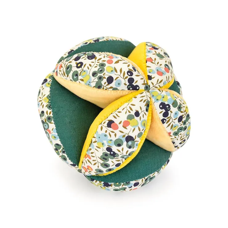 Pelota sensorial sonajero tela floral tonos amarillos y verdes 15cm<Doudou et Compagnie Best