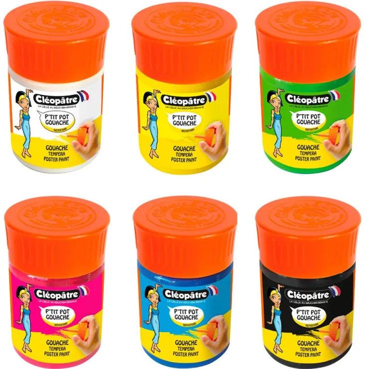 Set de 6 botes de témpera 50ml con pincel P´tit Pot Gouache<Cleopatre New
