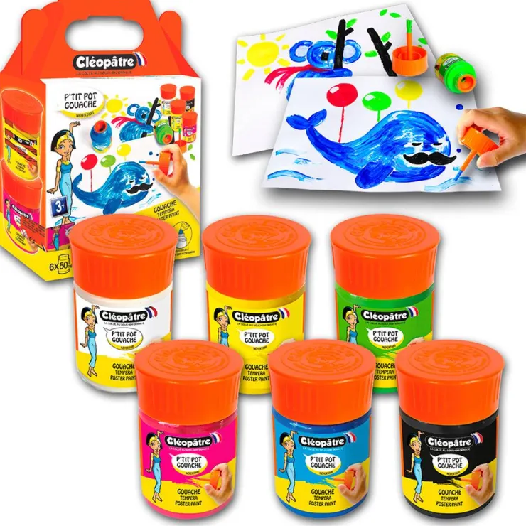 Set de 6 botes de témpera 50ml con pincel P´tit Pot Gouache<Cleopatre New